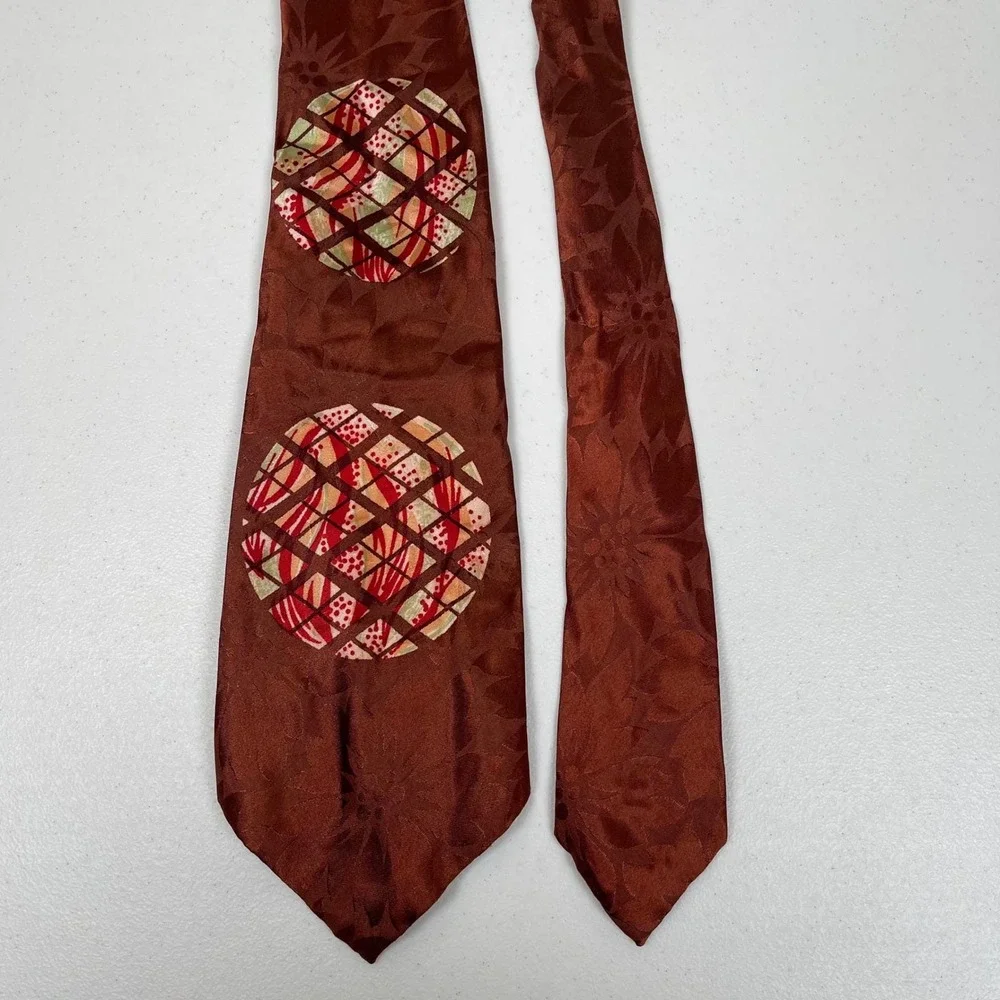 Vintage Eppo Ties Geometric Floral Necktie Tie Brown Abstract Art Deco 40s Rayon